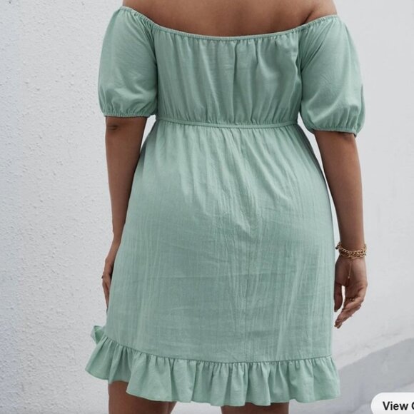 SHEIN CURVE Plus Solid Ruffle Hem Tie Front Bardot Dress Size 4XL NWOT - Picture 2 of 7